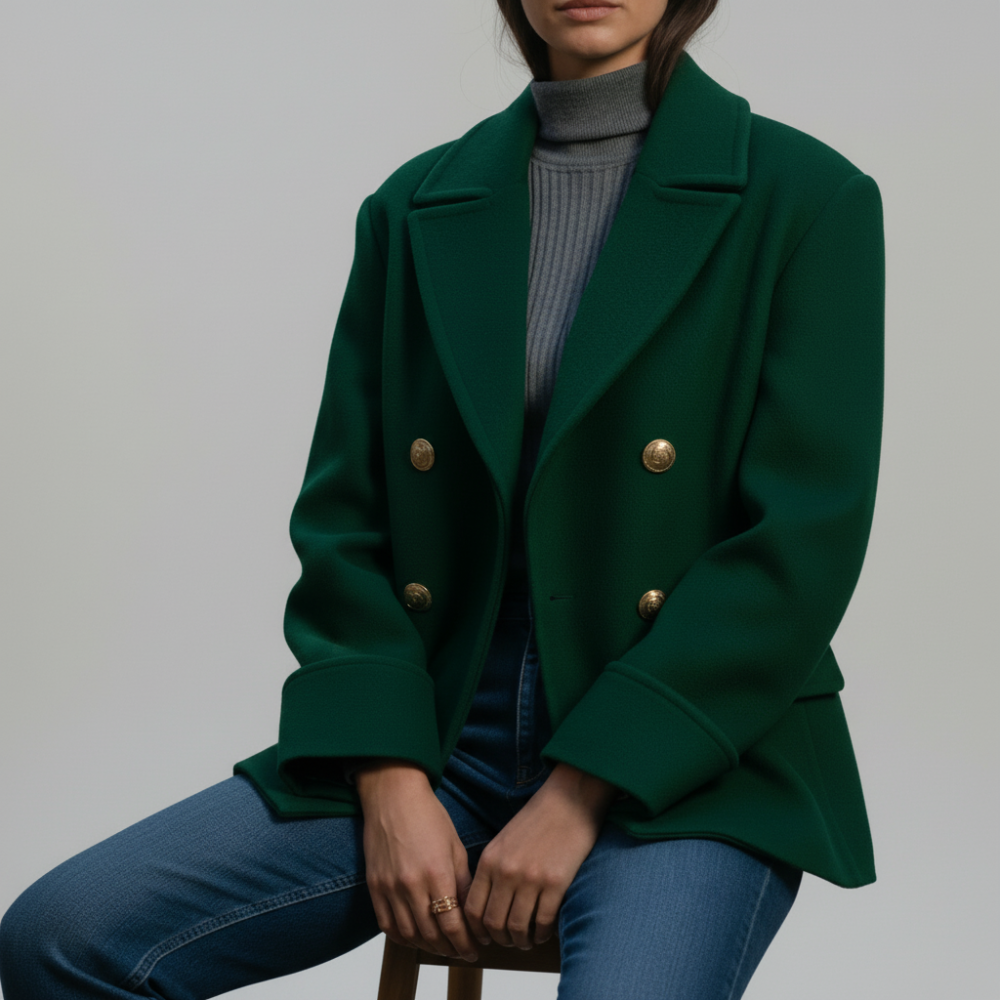 Chaqueta Verde con Detalle Decorativo – Verde – Lana Mezcla – Mujer