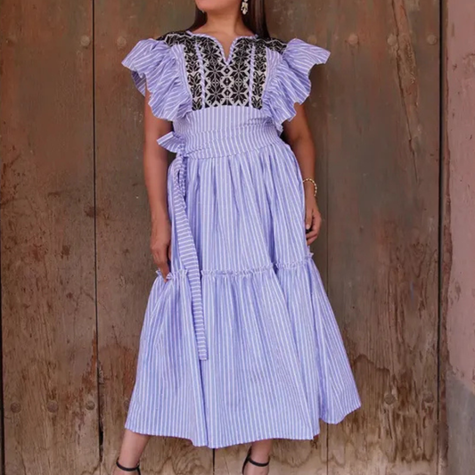 Vestido Maxi de Rayas con Volantes